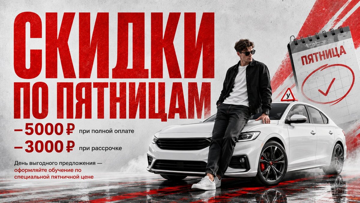 Акция «Акция «Удачная пятница» в Автошколе №1! Скидка до 5 000 ₽ на обучение категории «В»»